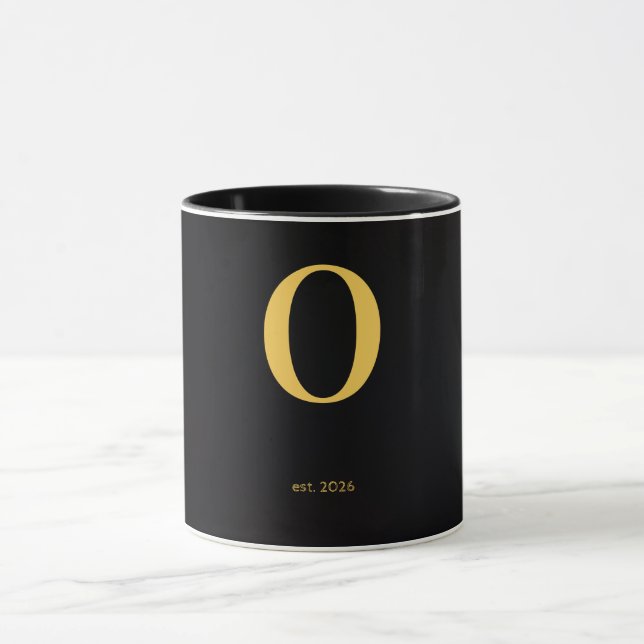 Guld Bokstav  O Svart Mugg | Minimalistisk Monogra (Center)