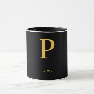 Guld Bokstav P Svart Mugg Minimalistisk Monogram