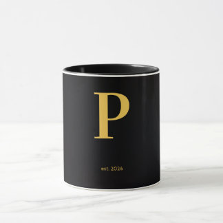 Guld Bokstav P Svart Mugg | Minimalistisk Monogram