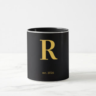 Guld Bokstav R Svart Mugg | Minimalistisk Monogram