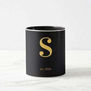 Guld Bokstav S Svart Mugg Minimalistisk Monogram