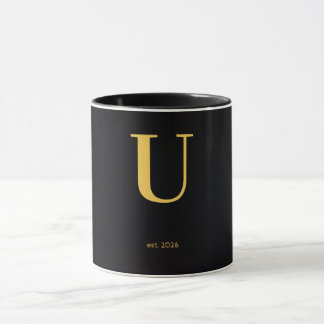Guld Bokstav U Svart Mugg | Minimalistisk Monogram