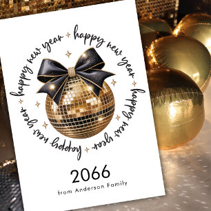 Guld Boll Svart Båge Gott Nytt År 2026 Icke Foto Julkort