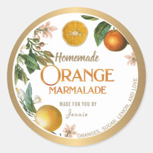 Guld Borderade Homemade Marmalade Sylt Jelly Label Runt Klistermärke
