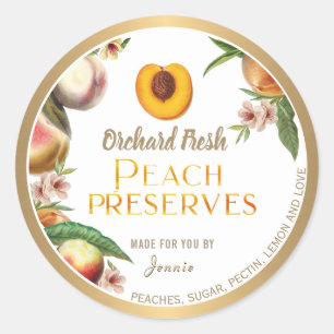 Guld Borderade Homemade Peach Sylt Jelly Label Runt Klistermärke