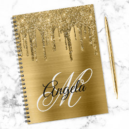 Guld Borstat Folie Glitter Dropp Fancy Monogram Anteckningsbok