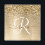 Guld Borstat Metall Glitter Monogram Namn Magnet<br><div class="desc">Personalisera enkelt denna trendiga magnetdesign med vacker guldgnistrande glitter på en guldbrun metallisk bakgrund.</div>