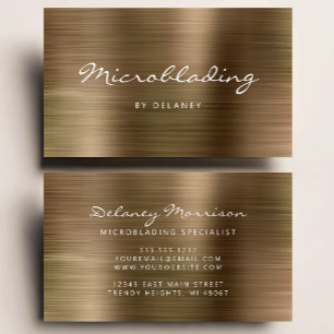Guld Borstat Metall Script Microblading Visitkort