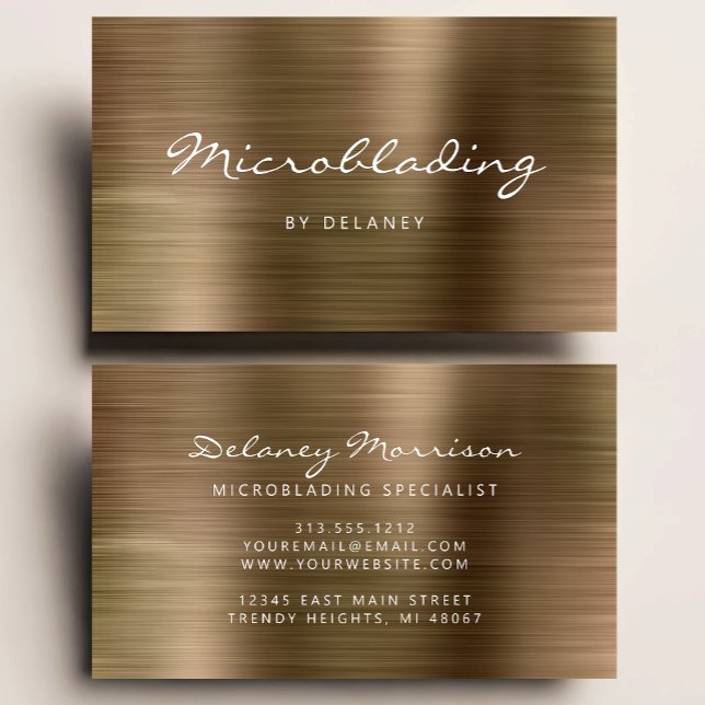 Guld Borstat Metall Script Microblading Visitkort (Skapare uppladdad)