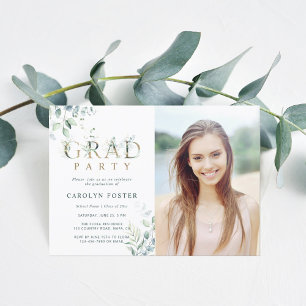 Guld Botanical Brev Studentfest Photo Inbjudningar