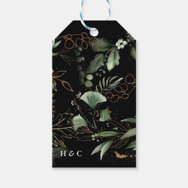 Guld Botanical Eucalyptus Elegant Premium Black Presentetikett (Framsidan)