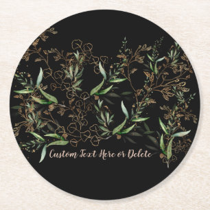 Guld Botanical Eucalyptus Elegant Premium Black Underlägg Papper Rund