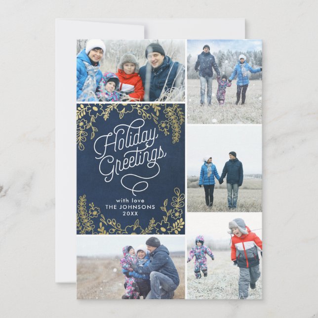 Guld Botanicals Holiday Greetings 5 Foto Julkort (Framsida)