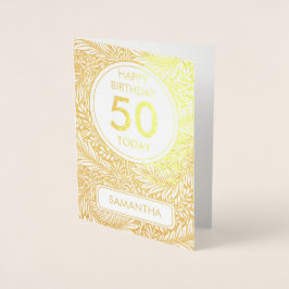 Guld Botanisk 50 Idag Födelsedag Riktig Folierat Kort