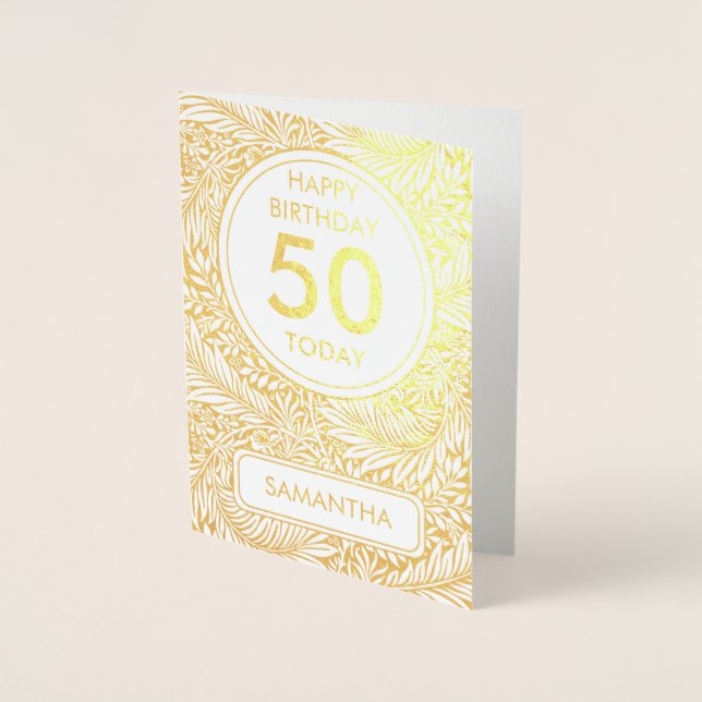 Guld Botanisk 50 Idag Födelsedag Riktig Folierat Kort (Framsida)