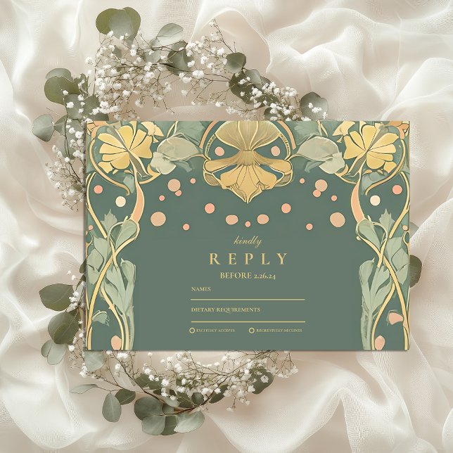 Guld Botanisk Art Nouveau  OSA Kort (Skapare uppladdad)