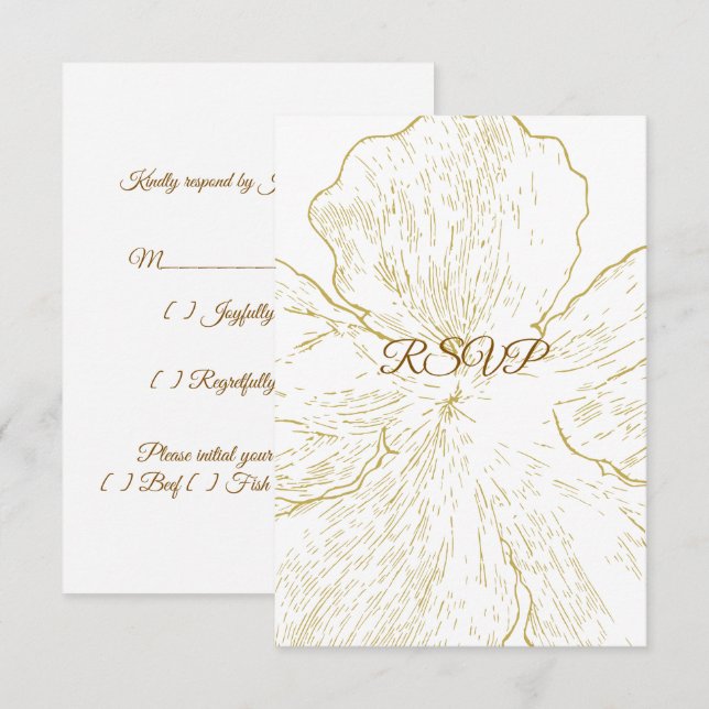 Guld Botanisk Blomma RSVP OSA Kort (Fram/baksida)