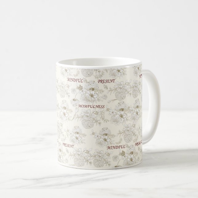 Guld Botanisk Momfulness Linjekonst Mönster Kaffemugg (Framsida höger)