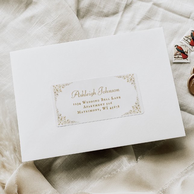 Guld Botanisk Ram Bröllop RSVP Returadress Adressetikett (Skapare uppladdad)
