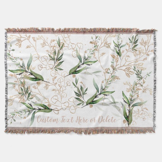 Guld botaniska Abstrakten Eucalyptus Modern Greene Filt (Framsidan)