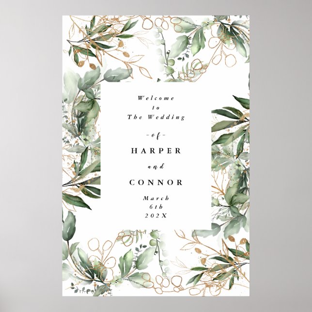 Guld botaniska Eucalyptus Elegant Greenery Moss Poster (Framsidan)