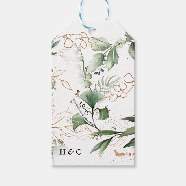Guld botaniska Eucalyptus Elegant Greenery Moss Presentetikett (Framsidan)