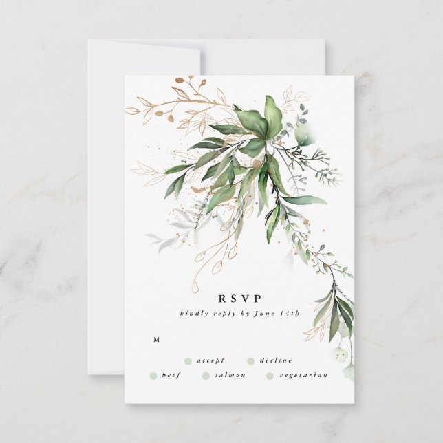 Guld botaniska Eucalyptus Elegant Greenery Sage OSA Kort (Framsida)