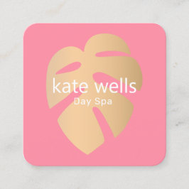 Guld Botaniska Tropiska Löv Rosa Beauty Spa Fyrkantigt Visitkort