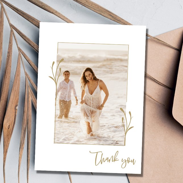 Guld Botaniskt foto Elegant bröllop Tack (Gold Botanical Photo Elegant Wedding Thank You)