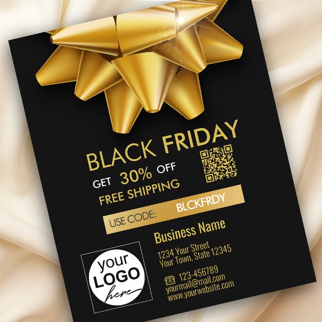 Guld Bow Black Fredag Sale QR-kod Rabatt Flyer (Skapare uppladdad)