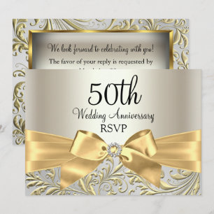 Guld Bow & Blommig Virvel 50-årsjubileum RSVP Inbjudningar