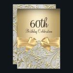 Guld Bow Blommigt Swirl 60:e Födelsedagsfesten Inbjudningar<br><div class="desc">Elegant Guld Bow Blommigt Swirl 60:e Födelsedagsfest inbjudan. guld-diamantbåge och blommigtens vridningsmönster i elegant. Observera: All platt bilder! De har inga riktiga juveler!</div>