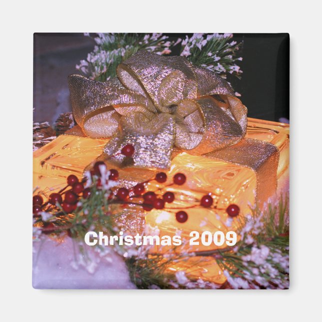 Guld Bow-julgranens Helgdag Magnet, ljussken Magnet (Framsidan)