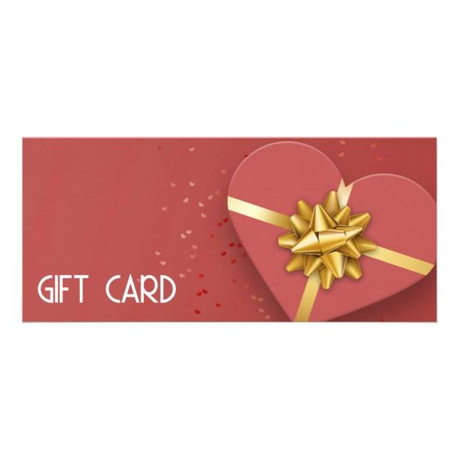 Guld Bow Loely Red Heart Gift Box-kort Reklamkort (Framsidan)