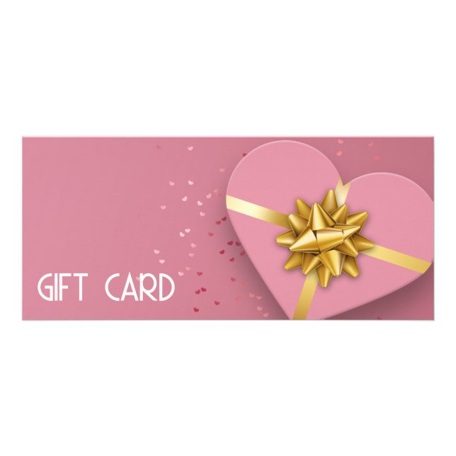Guld Bow Loely Rosa Heart Gift Box Gift Card Reklamkort (Framsidan)