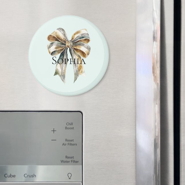 Guld Bow-Personligen vid Jul Rustic Grönt Magnet (In Situ (Fridge))