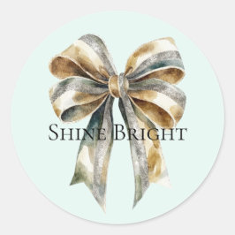 Guld Bow-Personligen vid Jul Rustic Grönt Runt Klistermärke