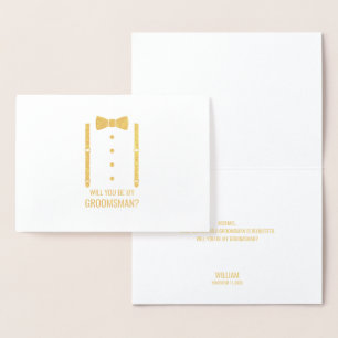 Guld Bow Tie Personlig Groomsman Frieri Folierat Kort