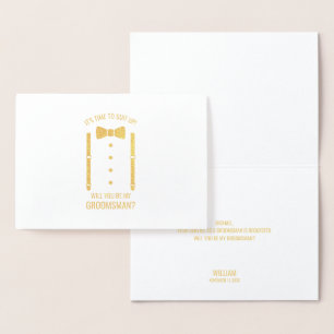 Guld Bow Tie Personlig Groomsman Frieri Folierat Kort