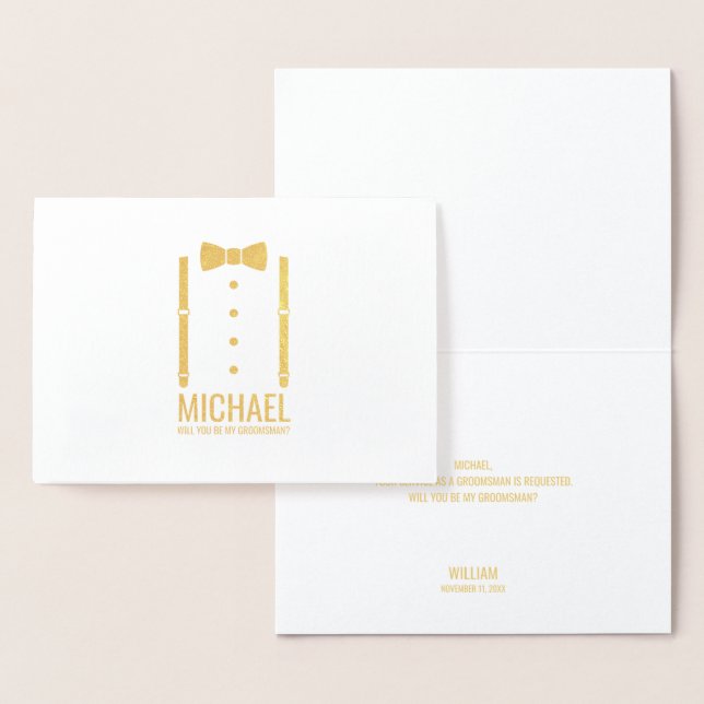Guld Bow Tie Personlig Groomsman Frieri Folierat Kort (Display)
