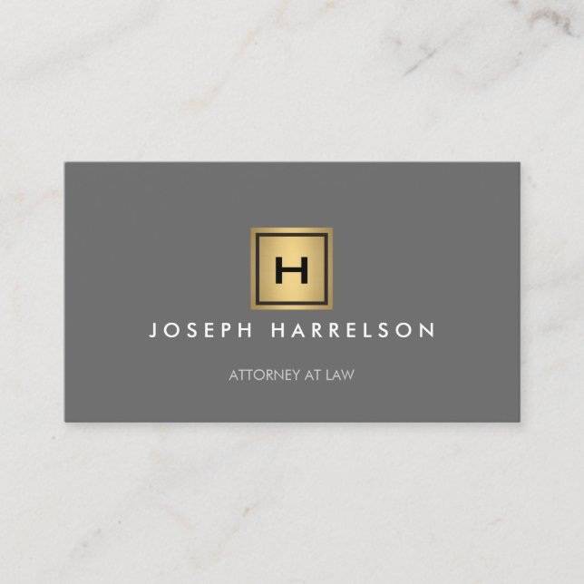 GULD BOX LOGOTYP med DIN INITIAL/ MONOGRAM på Gråt Visitkort (Framsida)