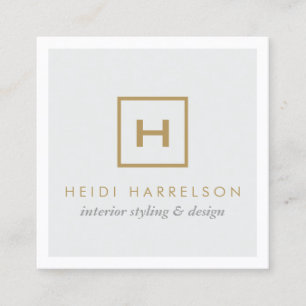 Guld Box Logotyp Monogram på Light Grått Fyrkantigt Visitkort