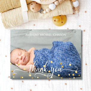 Guld BOY Baby Shower TACK FOTO + TEXT Kort