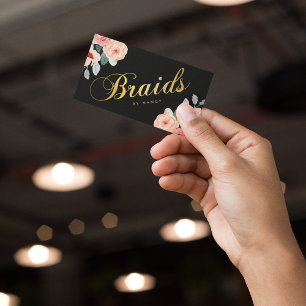 Guld Braids Script Calligraphy Watercolor Blommigt Visitkort