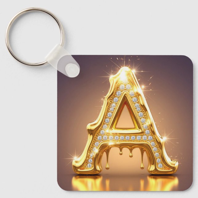 Guld Brev A Diamanter Droppande Monogram Present Nyckelring (Framsida)