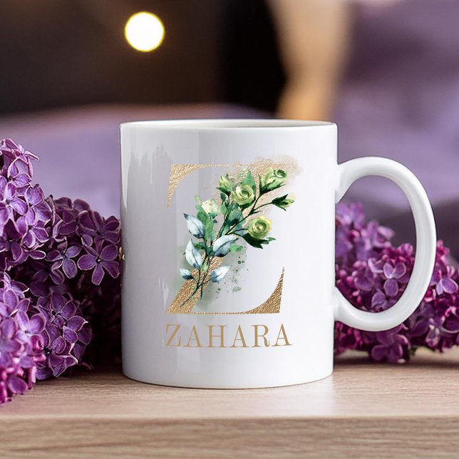 Guld Brev Blommigt Monogram Z Kaffemugg (Skapare uppladdad)