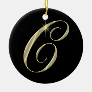 Guld Brev C Monogram Initial Ornament Fläkt Drag