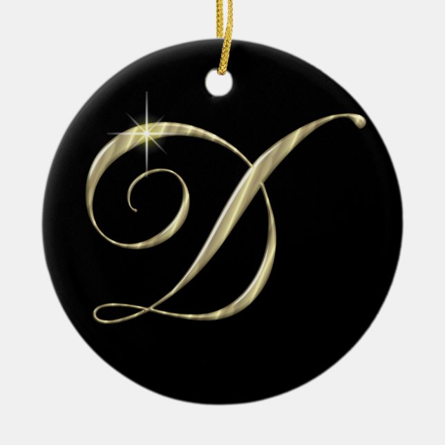 Guld Brev D Monogram Initial Ornament Fläkt Drag (Framsidan)