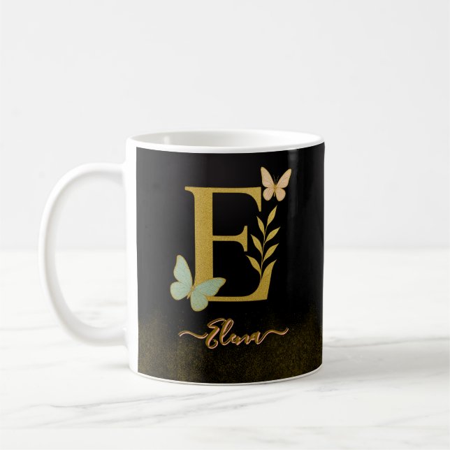Guld Brev E Butterfly Mugg Design (Vänster)