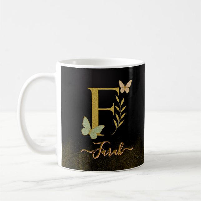 Guld Brev F Butterfly Mugg Design (Vänster)